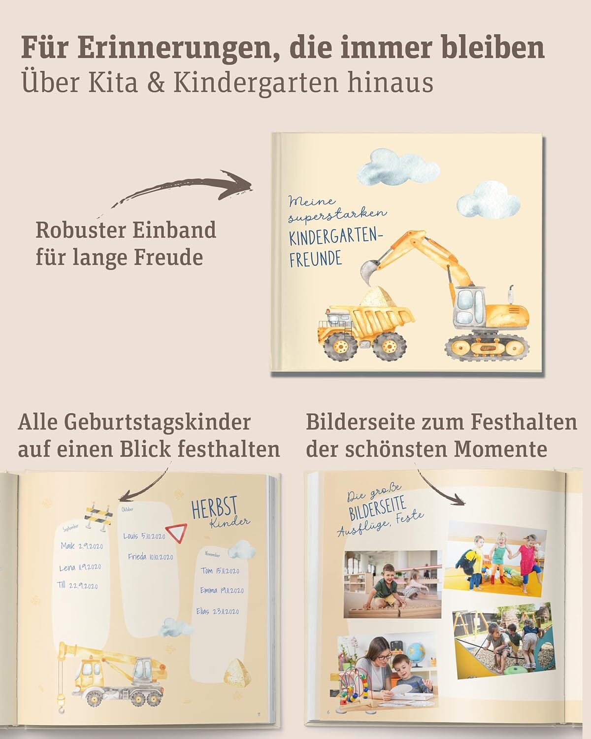 Meine fantastischen Kindergartenfreunde - Baustellenfahrzeuge Kindergarten Freundebücher LiBe Verlag