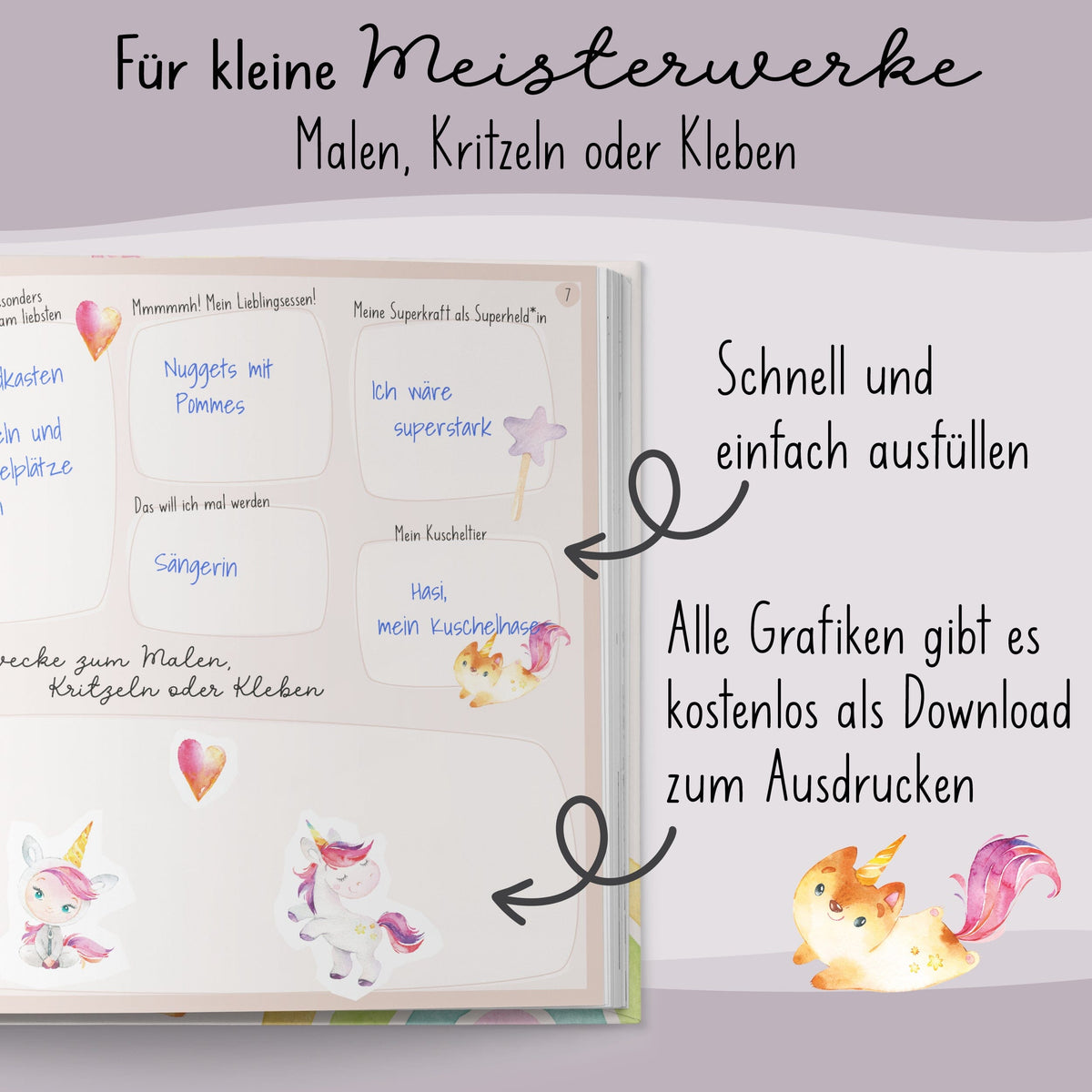 Freundebuch Kindergarten Einhorn Kindergarten Freundebuch lila liebt dich