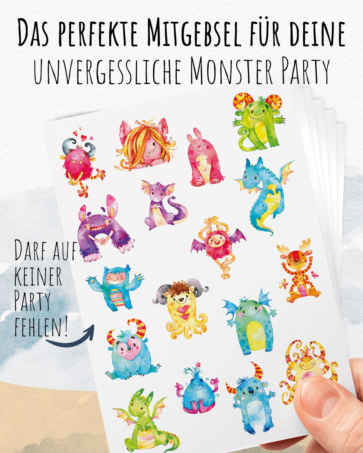 Mitgebsel Kindertattoos "Süße Drachen & Monster" – 6 gleiche Bögen Kindertattoos lilaliebtdich