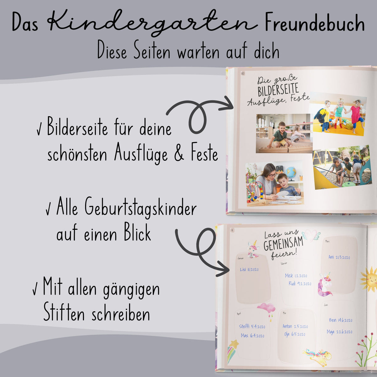 Freundebuch Kindergarten Einhorn Kindergarten Freundebuch lila liebt dich 