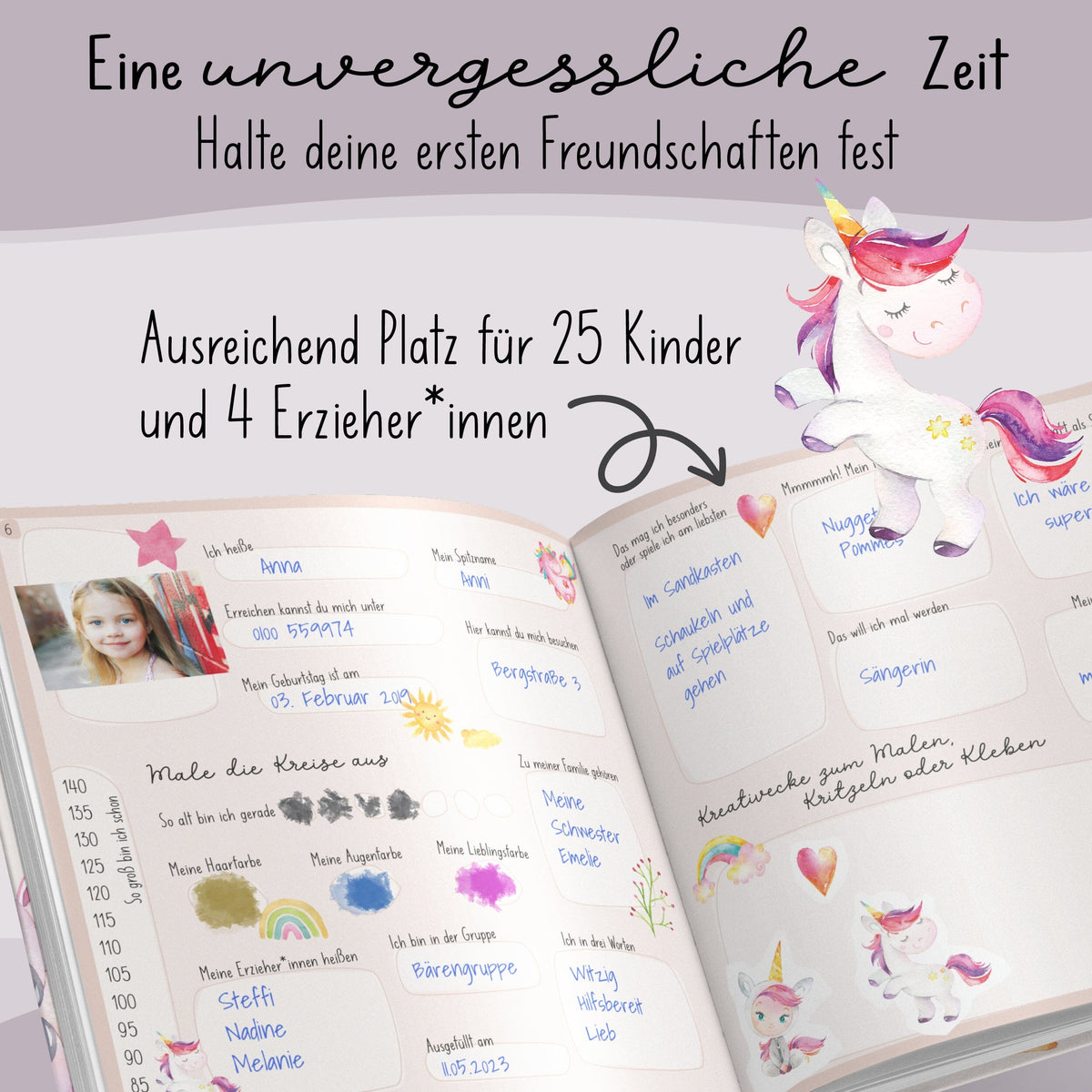 Freundebuch Kindergarten Einhorn Kindergarten Freundebuch lila liebt dich 