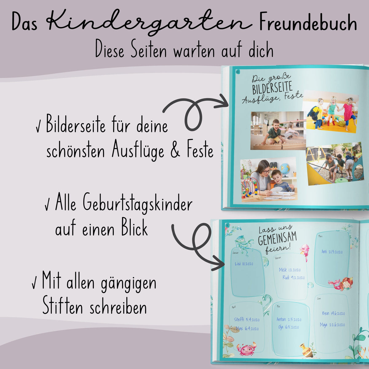 Freundebuch Kindergarten Meerjungfrauen Kindergarten Freundebuch lila liebt dich 