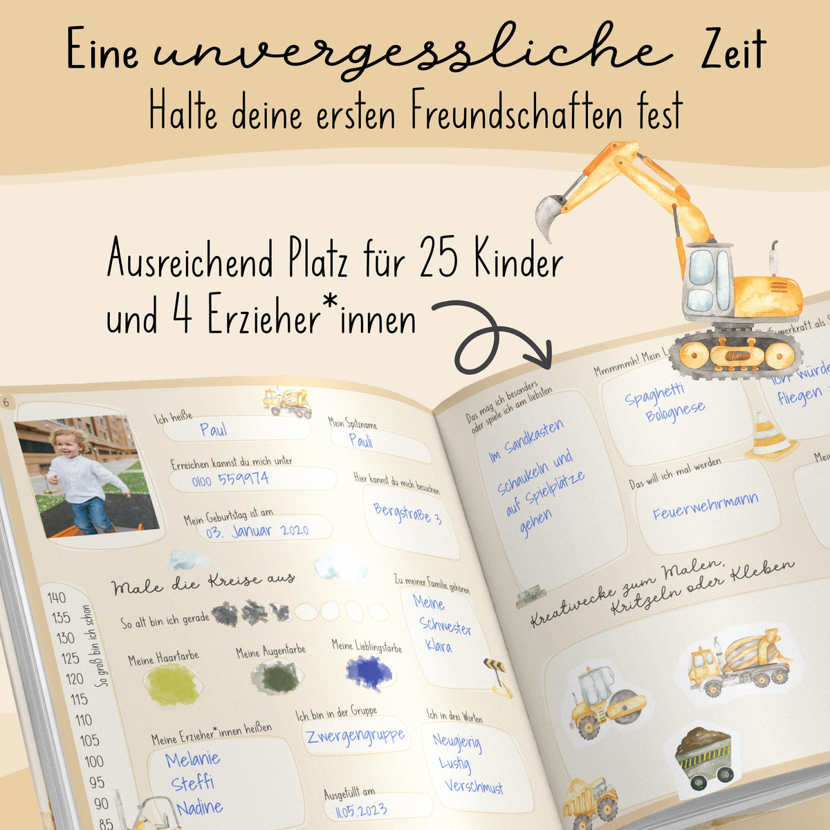 Kindergarten Freundebuch Bagger Kindergarten Freundebuch lila liebt dich 