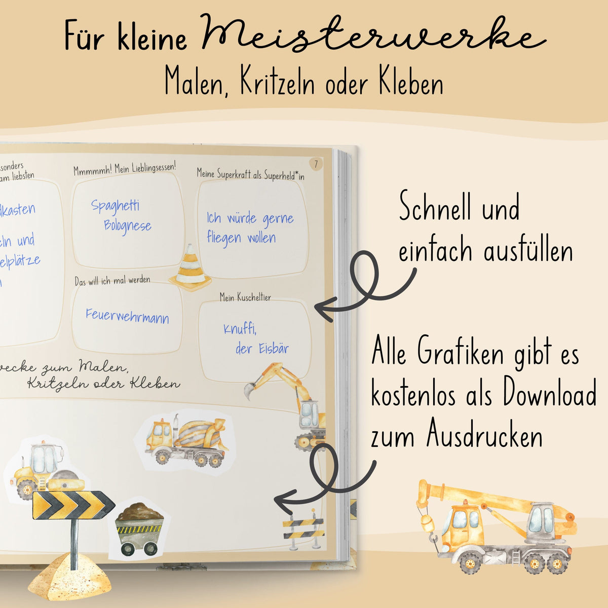 Kindergarten Freundebuch Bagger Kindergarten Freundebuch lila liebt dich 