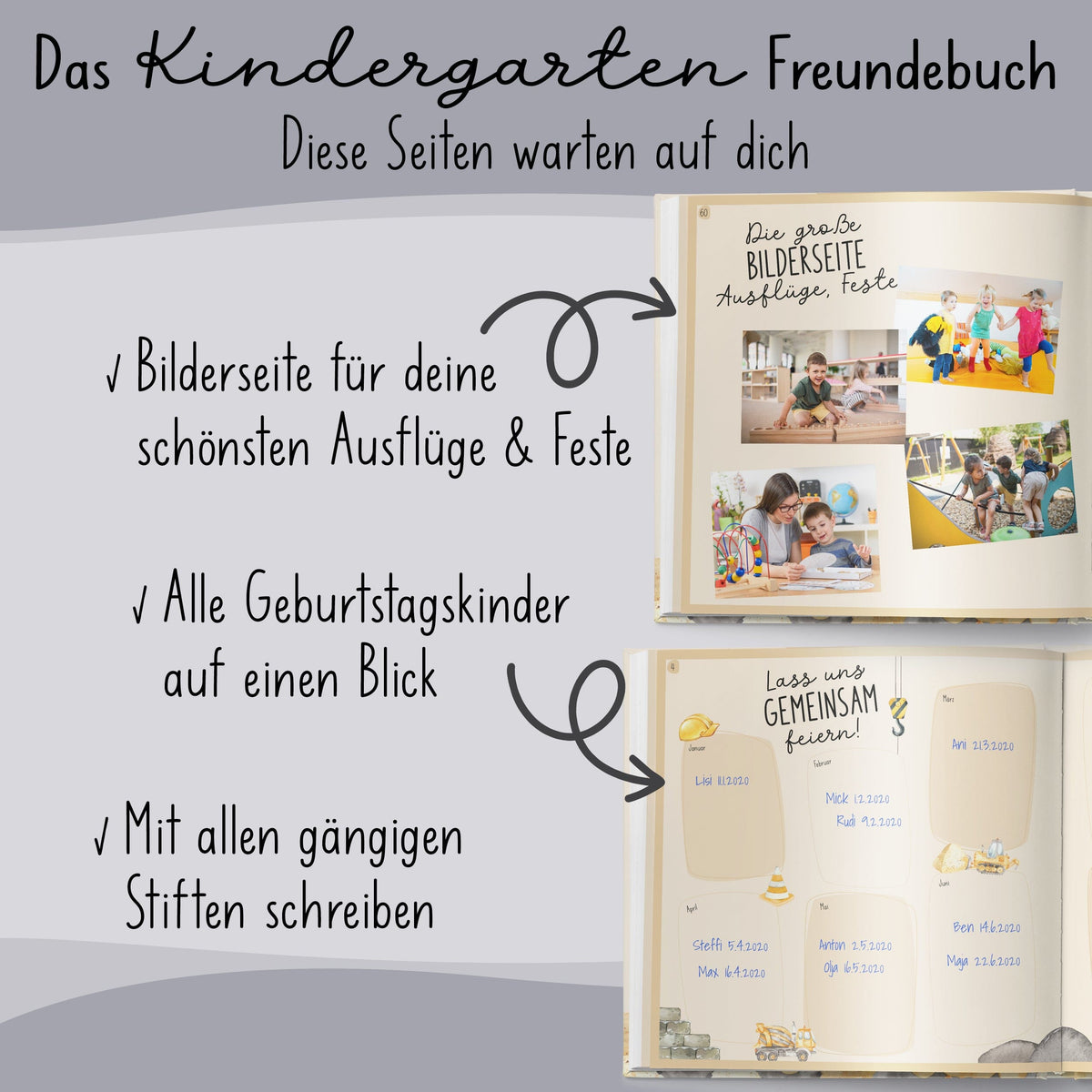 Kindergarten Freundebuch Bagger Kindergarten Freundebuch lila liebt dich 