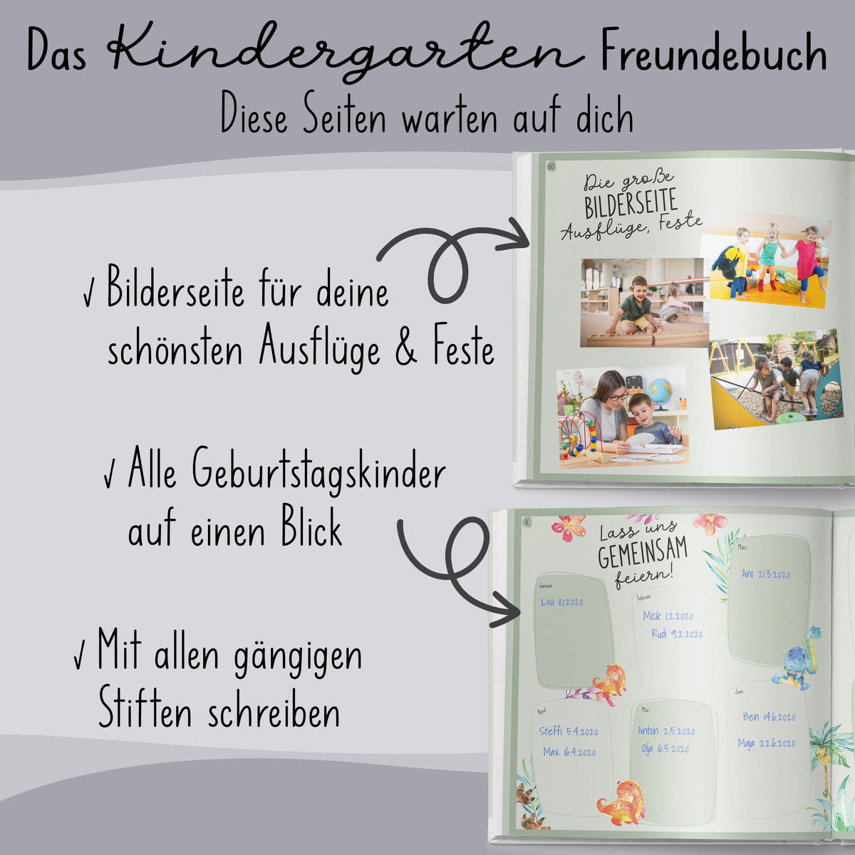 Kindergarten Freundebuch Dinos Kindergarten Freundebuch lila liebt dich 