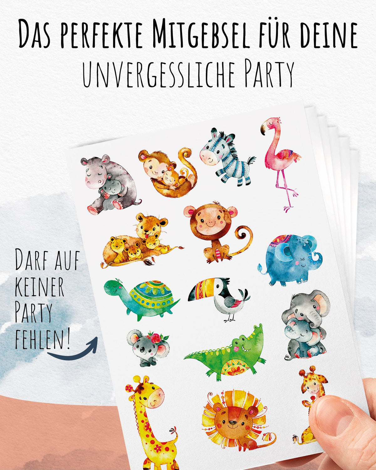 Mitgebsel Kindertattoos "Fabelhafte wilde Tiere" – 6 gleiche Bögen Kindertattoos lilaliebtdich 