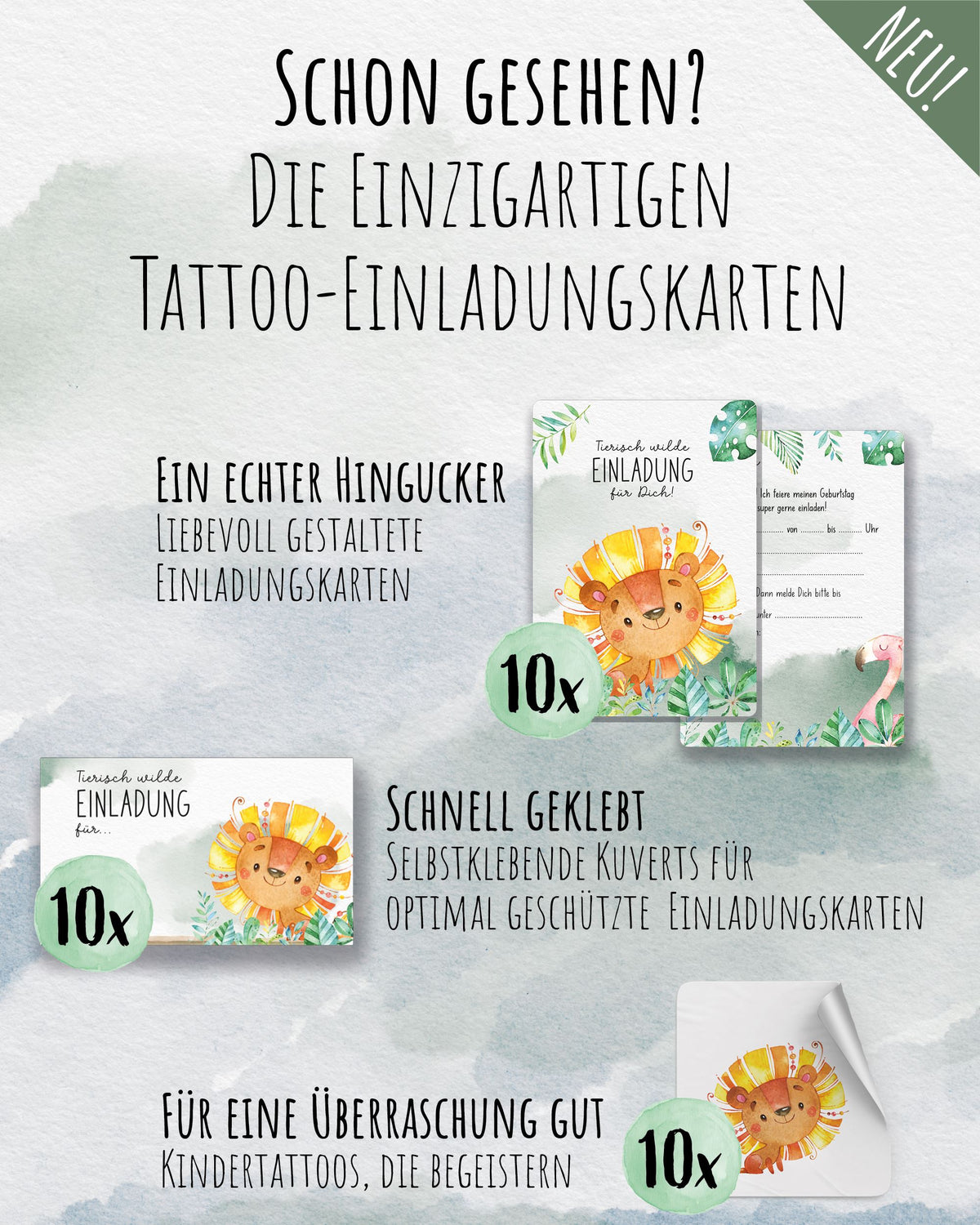 Mitgebsel Kindertattoos "Fabelhafte wilde Tiere" – 6 gleiche Bögen Kindertattoos lilaliebtdich 