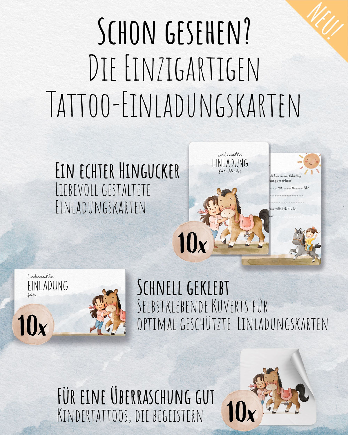 Mitgebsel Kindertattoos "Meine liebsten Pferde" – 6 gleiche Bögen Kindertattoos lilaliebtdich 