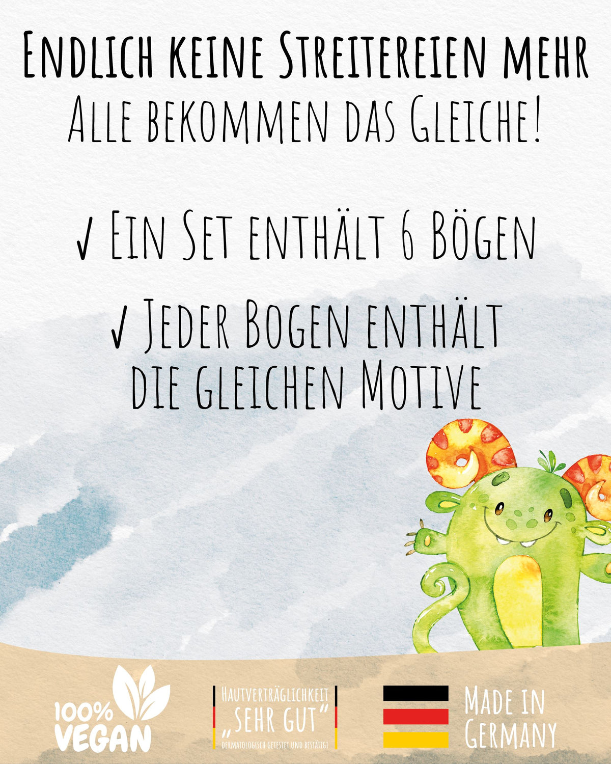 Mitgebsel Kindertattoos "Süße Drachen & Monster" – 6 gleiche Bögen Kindertattoos lilaliebtdich 