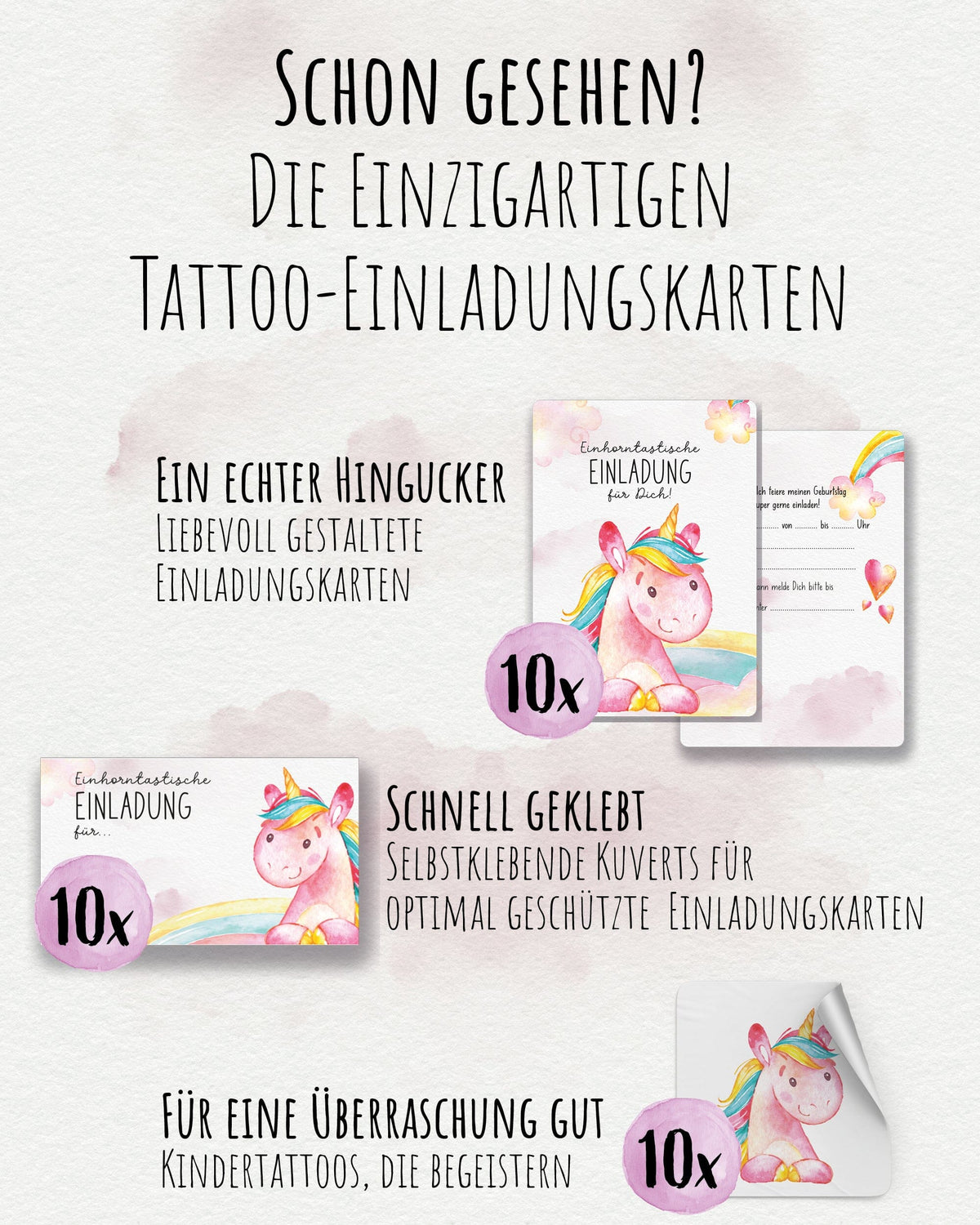 Mitgebsel Kindertattoos "Wundervolle Einhörner" – 6 gleiche Bögen Kindertattoos lilaliebtdich 