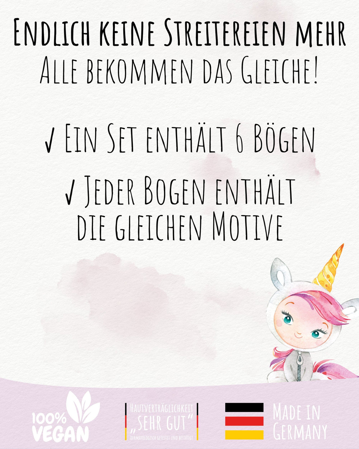 Mitgebsel Kindertattoos "Wundervolle Einhörner" – 6 gleiche Bögen Kindertattoos lilaliebtdich 